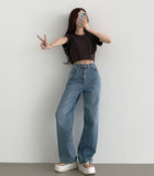 Relaxed round neck cooling summer short sleeve crop T-shirt