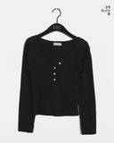 Bimi Punching Eyelet Half Button V-Neck T-Shirt