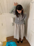 Lurun Check Shirring Cargo Banding Midi Skirt