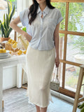 Rudelin Stripe Seersucker Shirring String Shirt