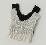 Feminine Sexy Ribbon Shirring Smoked Banding Sleeveless Blouse