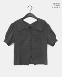 Use Stripe Puff Collar Short Sleeve Blouse