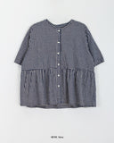 Mingo Check Shirring Short Sleeve Blouse