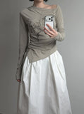 Ink Painting Flower One-Shoulder Off-Tee