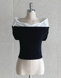 [Strap set] Mille Shirt Layered Off-Shoulder Shirring Knit