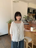 Nanako Summer Ribbon Puff Short Sleeve Bolero Knit Cardigan