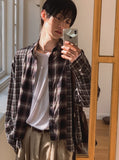 Nepri Cutting Layered Cropped Checkered Shirt