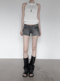 Fade pocket raw denim shorts