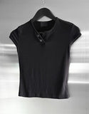 Lien Eyelet Henley Neck Open Crop Top