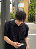 Cable knit short sleeve open collar ver