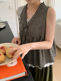 Utant Layered Check Frill Sleeveless Blouse