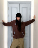 Ponnan Color Matching Diagonal Half Zip-Up Brushed Hood T-Shirt