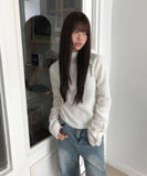 Lenin Button High Neck Hooded Long Sleeve Knit