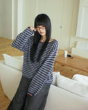 Zuri Stripe Pattern Round Neck Loose Fit Long Sleeve Knit