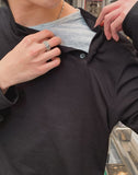 Notch diagonal button layered long sleeve