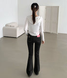 Raw Span Back Pocket Point Semi Bootcut Denim Pants