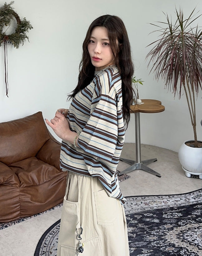 SATIIIZ (サティーズ) - トセンピグメントボーダー半袖Tシャツ