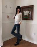 Toohi Cubic Ribbed V-Neck See-Through Long Sleeve T-Shirt