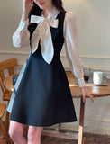 Ellebi Satin Tie Color Matching Flare Mini One Piece