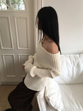 Palms Button Warmer Ribbed Off Shoulder Knit
