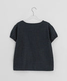 Bukanne Wool Button Check Short Sleeve Blouse - Wool 50%
