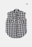 Rough crop sleeveless snap check shirt