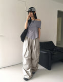 Seby Stripe Diagonal Off-Shoulder T-Shirt