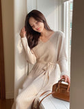 Shuren V-neck Rib Knit Long One Piece (Strap set)