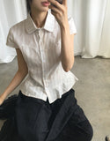 Karen Stripe Frill Short Sleeve Shirt