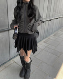 Noki shirring zip-up jacket