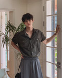 Minimal One-Pocket Roll-Up Short-Sleeve Shirt