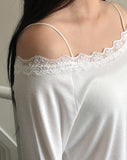 Enyu Lace Lip Neck Long Sleeve T-Shirt