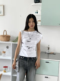Pebble Hip Lettering Unbalanced Sleeveless