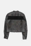 Block suede crop racing leather jacket
