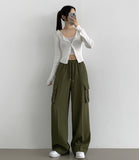 Two-Way Banding Wide Jogger Poly Pants