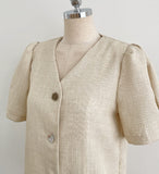 Koran V-Neck Puff Short Sleeve Tweed Jacket