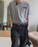 Philo Diagonal Henley Neck Short Sleeve T-shirt