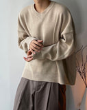 Shoulder drop unbalance v neck crop knit