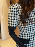 Piel Check Tweed Color Matching H-Line One Piece