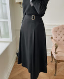 Siend Buckle Brushed Flared Skirt