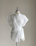 Pale Ribbon Wrap Collar Shirt Blouse