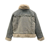 Fur trimmed quilted denim jacket