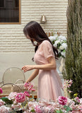 Rubian Short Sleeve See-Through Flare One Piece