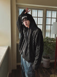 Cent cable knit hooded zip-up