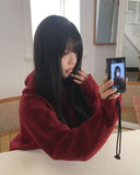 Sihan High Neck Angora Hooded Knit Cardigan