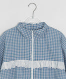 Altus Seersucker Frill Check Short Sleeve Zip-Up Jumper