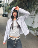 [MADE] B-Pie Frill Pocket Two-Way Zipper Neck String Windbreaker Hooded Zip-Up