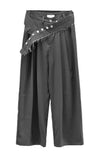 Belt set snap wide pintuck slacks