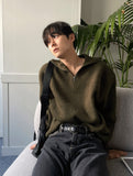 Thick hachi half-open knit zip-up