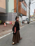 Toriku banding frill corduroy long skirt